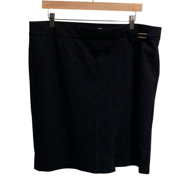 Anne Klein Black Pencil Skirt Gold Detail Slit Knee Length Plus Size XL - Picture 4 of 7